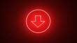 Download button icon, arrow symbol. Elements of web in neon style icons. downloading the file icon.  Simple icon for websites, web design, red neon on black background with red light.