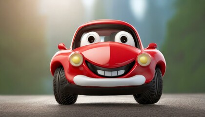 Wall Mural - Red Roars with Laughter: The Adorable Adventures of a Happy 3D Car