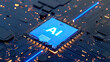 Artificial intelligence micro chip with text on chip. Generative AI