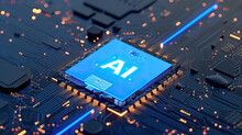 Artificial Intelligence Micro Chip With Text On Chip. Generative AI