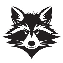 Wall Mural - black white raccoon head logo and icon, clip art vector