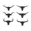Bull head icon set. Bullhead silhouette long horn vector template