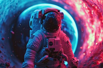 Astronaut in front of dimensional portal