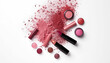 © Zeeshan - set of decorative cosmetic powder lipsticks brush blush eyeshadow nail polish on a white