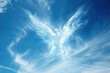 Angel spirit in blue sky with clouds. Generative AI