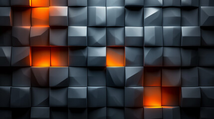 Sticker - Dark Blue and Orange Abstract Digital Wallpaper: Folded Planes, Metal Compositions in Abstraction-Création Style, Light Black and Gray, Shaped Canvas, Bright Color Blocks, Sleek Metallic Finish