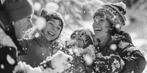 Wall Mural - A group of people enjoying playing in the snow. Perfect for winter activities and outdoor fun