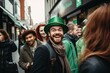 St patrick's day festival, people  dressed in a traditional green ceremonial suits