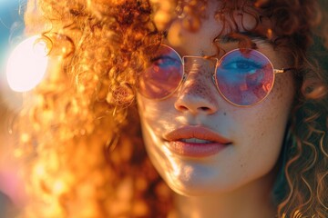 Sticker - Close up shot of a woman wearing sunglasses. Versatile image suitable for fashion, summer, or outdoor-themed projects