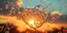 My Heart Dances At The Sunset Sky, Immersed In Love Under The Summer Sun While Blowing Enchanting Bubbles In The Park.