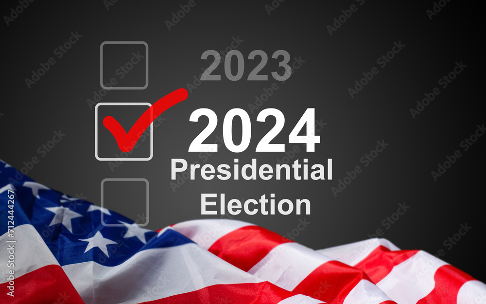 2024 Election Lettering Presidential Election 2024 text on a mini chalkboard over a vintage ...