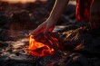 Captivating image of a man holding molten lava, a powerful and surreal moment captured in stunning detail. Perfect for dynamic and intense visual storytelling.