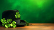 St Patricks hat and clover leaves background with copy text space - ai generative