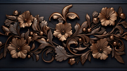 Wall Mural - Pattern of flower carved on wood background