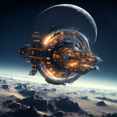 Wall Mural - Futuristic space station orbiting a distant planet