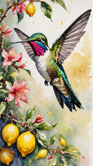 Sticker - hummingbird and flower