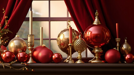 Sticker - Elegance of Red and Gold Holiday Decorations