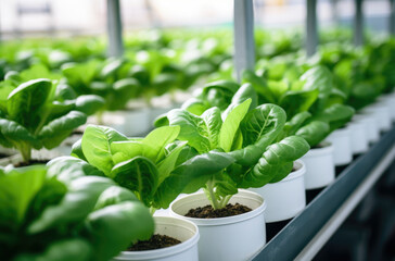 Wall Mural - Close up of plants in a net pot in a hydroponic installation