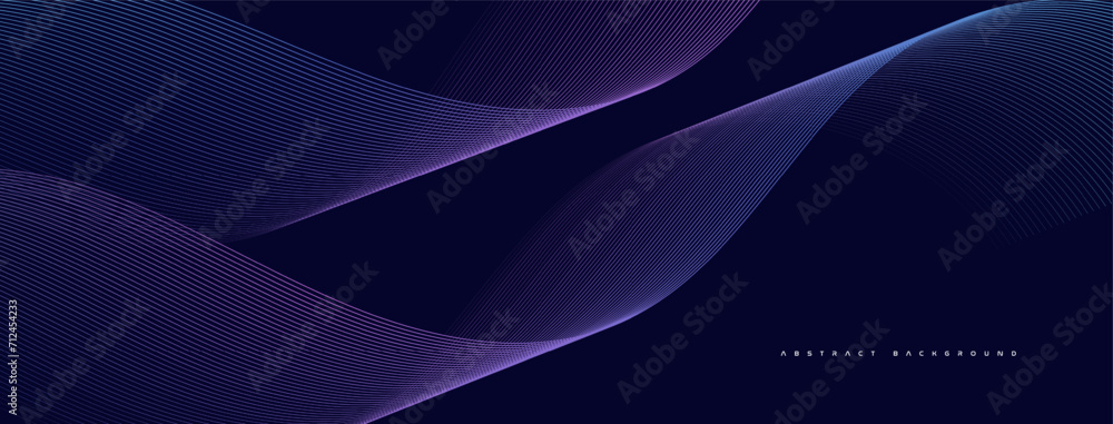 Dark blue abstract background with glowing wave lines. Modern purple ...