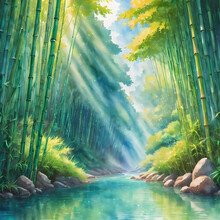 Bamboo Forest And Background Small River.