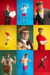 © master1305 - Collage made of different portraits of young man wearing different clothes, in various situations and with diverse emotions over multicolored background. Concept of human emotions, lifestyle, youth