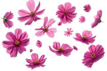 Wall Mural - flower cosmos petals flew isolated on white background