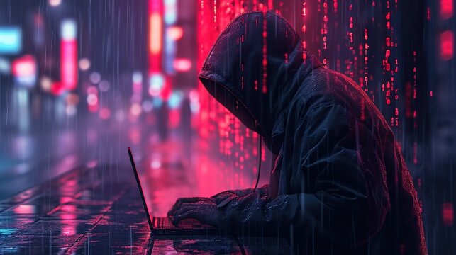 shadow crime on the dark web internet hologram of a digital hacker concealed in computer space launc