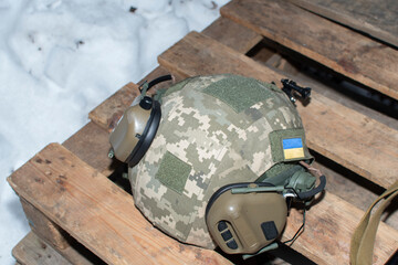 Wall Mural - Helmet of a ukrainian soldier	