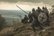 Norman Victory: An Iconic Scene from the Battle of Hastings - William the Conqueror's Invasion of England. Norman Knights Charge Uphill, Securing Victory against Anglo-Saxon Defenders in the Overcast 