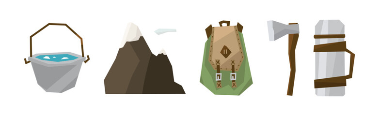 Poster - Camping and Tourist Equipment and Travel Accessory Flat Vector Set