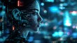 © Vladimir - The girl's face with elements of an interactive glowing interface. AI and Human interface with beautiful futuristic bliss