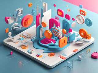 Wall Mural - 3d hands-building web page and application design, ui and ux, and web design concept. abstract icons