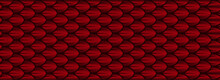 Dragon Snake Reptile Fish Mermiad Scale Seamless Pattern Tile. Dinosaur Skin Seamless Pattern. Vector Black Line Red Background.