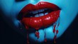 © inna717 - Woman lips with dripping blood. Fashion Glamour Halloween art design. Closeup of glamourous girl vampire mouth
