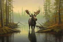 A daring moose exploring the great outdoors. Generative AI