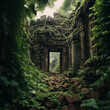 Ancient ruins overgrown with lush vegetation
