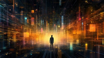 Wall Mural - digital transformation in finance: financial analysts processing and interpreting data for market tr