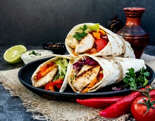 Sticker - Mexican fajita wraps with grilled chicken fillet and fresh vegetables