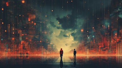 Wall Mural - digital transformation in finance: financial analysts processing and interpreting data for market tr