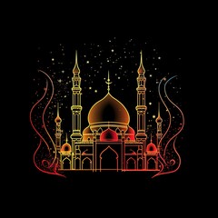 Wall Mural - colorful abstract simple mosque on dark, mosque logo, ramadan kareem concept, generative ai