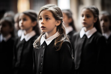 Wall Mural - Children's choir singing at a funeral