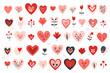 Set of different hearts and plants isolated on white background. Clipart bundle, hand drawn set
