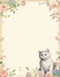Lined Paper with a cute Cat cute baby old paper, vintage junk journal digital paper