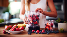 Refreshing Berry Smoothie: Healthy Blend Of Blueberries, Raspberries, And Strawberries In A Clear Glass - Banner Of Freshness, Nutrition, And Organic Summer Delight