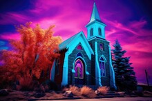 A Exterior View Of Church With Colors Vivids