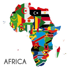 Poster - Political Africa Map vector illustration with the flags of all countries. Editable and clearly labeled layers.