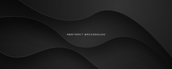 3D black geometric abstract background overlap layer on dark space with waves shape decoration. Minimalist modern graphic design element cutout style concept for banner, flyer, card, or brochure cover