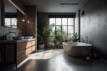 Cozy stylish interior of bathroom in modern house.