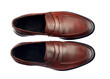 Brown men's shoes on split background