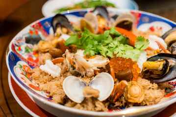 Poster - Seafood with sticky rice in Taiwanese restaurant